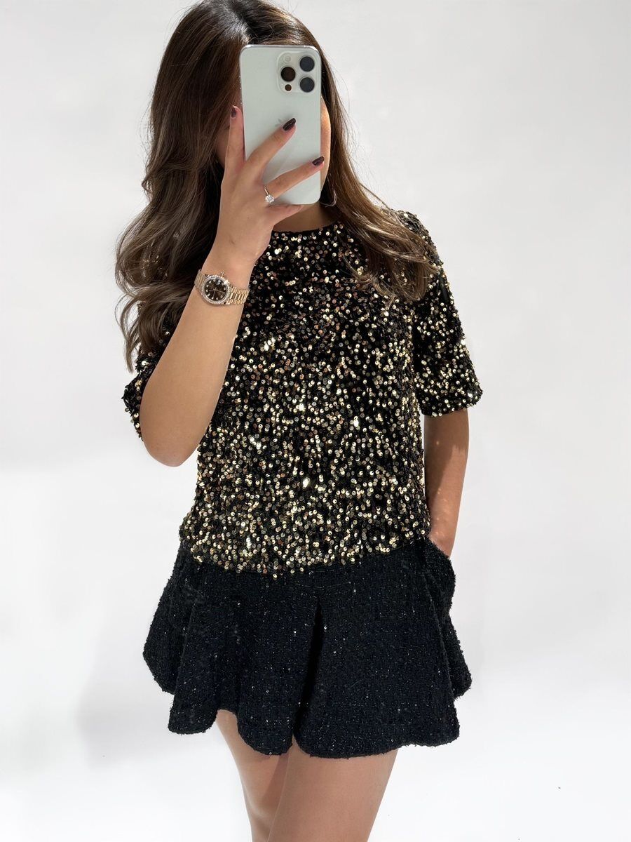 Glitter top korte mouw goud Musthave District Den Bosch